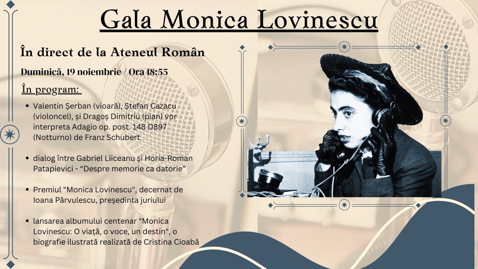 Gala Monica Lovinescu, în direct la Radio România Cultural
