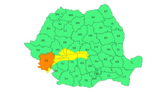 ANM: Avertizări de Cod portocaliu și Cod galben de vânt puternic în mai multe zone din România