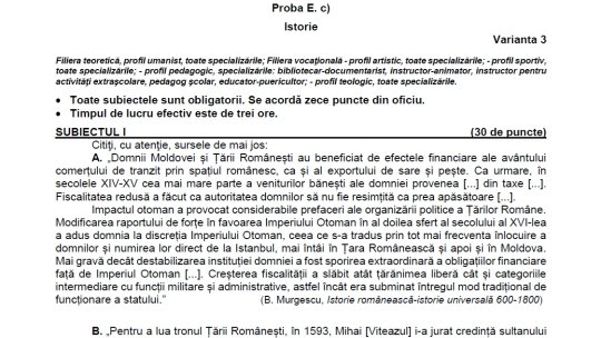 Bacalaureat 2025: Subiectele și baremele la Istorie
