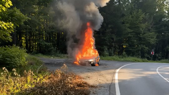 BRAȘOV: Persoană carbonizată, într-un autoturism cuprins de flăcări pe DN 1A