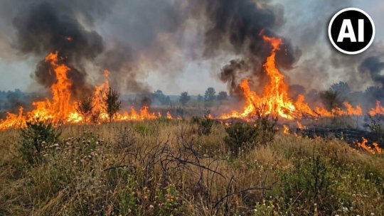 BACĂU: Incendiu de vegetație uscată, pe fondul forestier din Dofteana